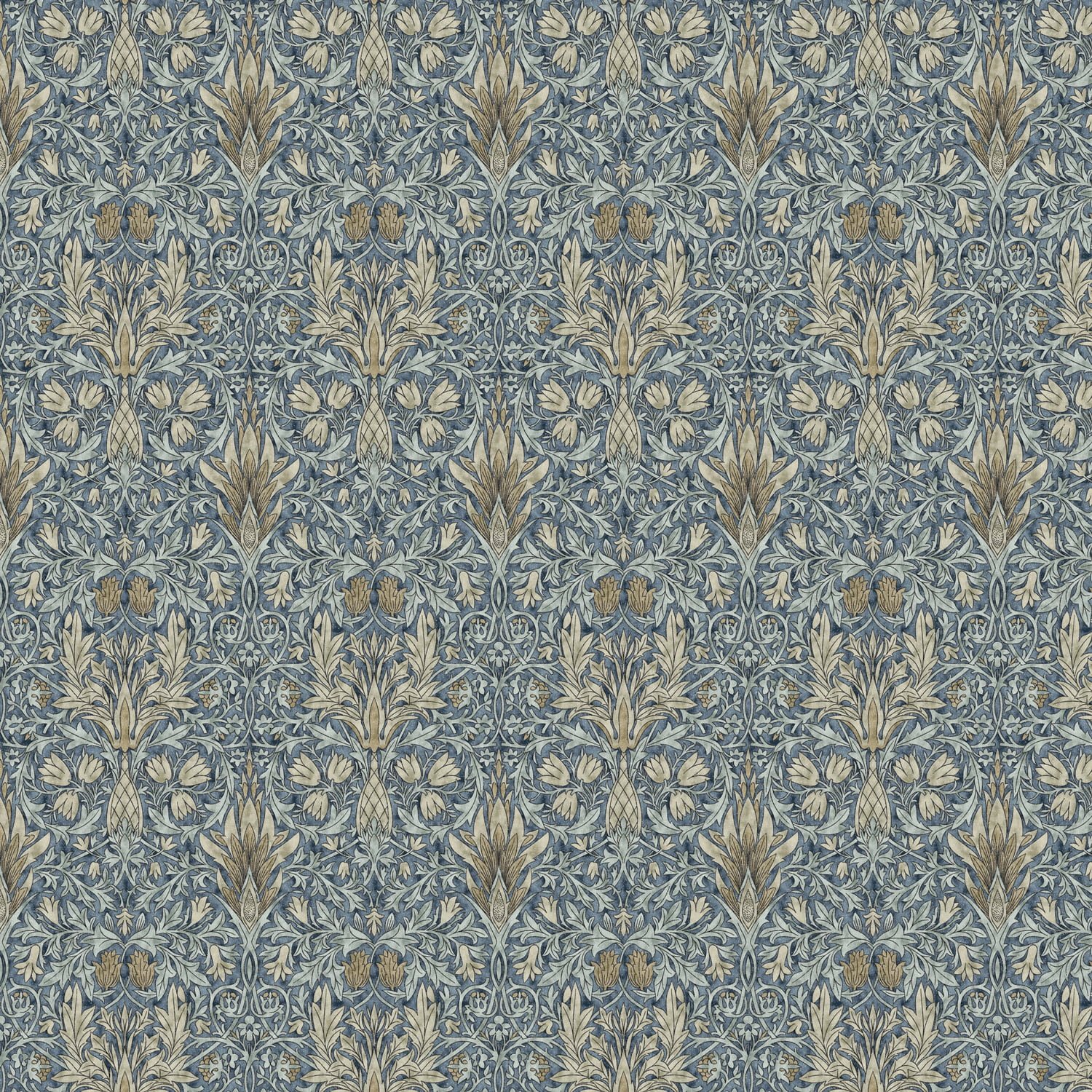 WMP018-Snakeshead-Denim.jpg William Morris Print Cotton Fabric | 220gsm Medium Weight | Strawberry Thief & Willow Bough - Image 1