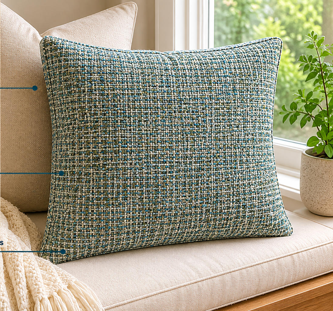 Box cushion made with Arcadia Basketweave on a garden bench
