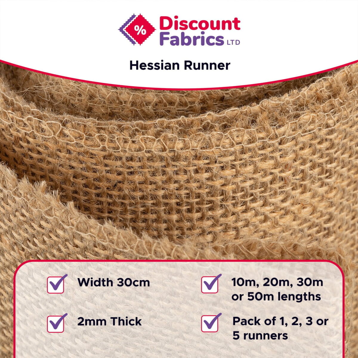 Hessian Table Runner | 30cm Wide | Natural Jute Fabric - Image 2