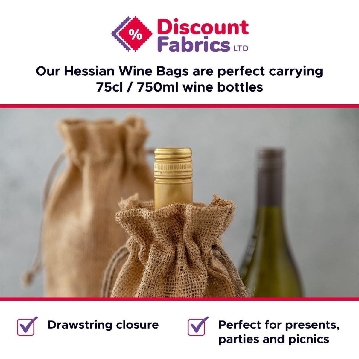 Hessian Wine Bottle Bag | 750ml | Jute Wine Pouch - Image 5