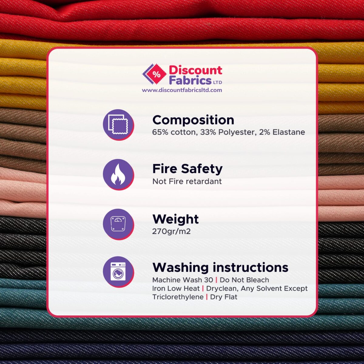 Stretch Denim Fabric (2% Elastane) | Medium Weight 270gsm | Cotton Rich Blend - Image 8