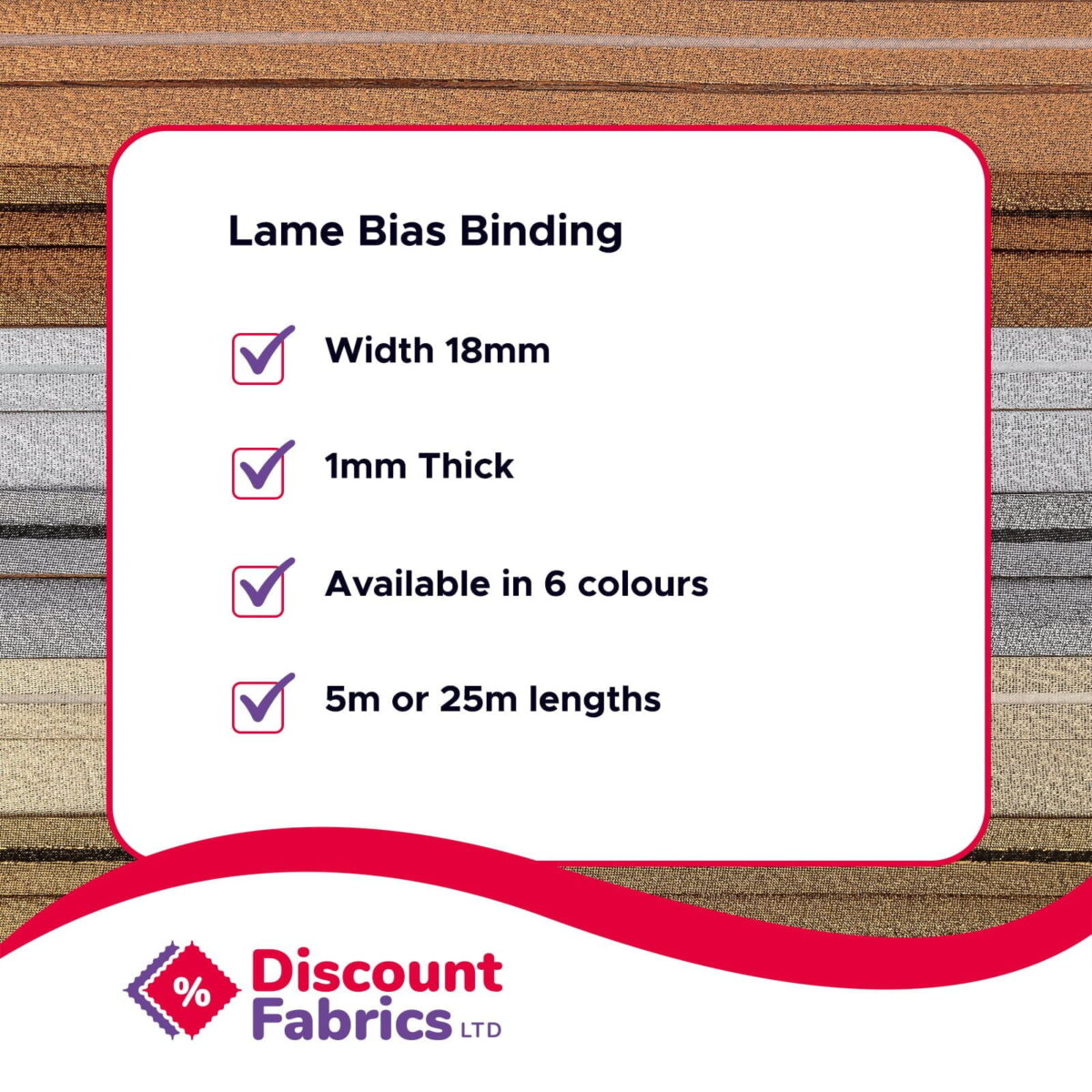 Bias Binding | Metallic Lame | 18mm Wide - Image 3