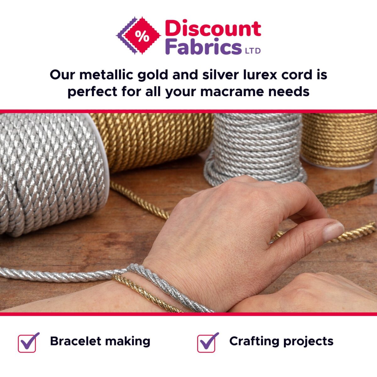 Craft | Lurex Cord | 3mm - 7mm Wide - Image 4