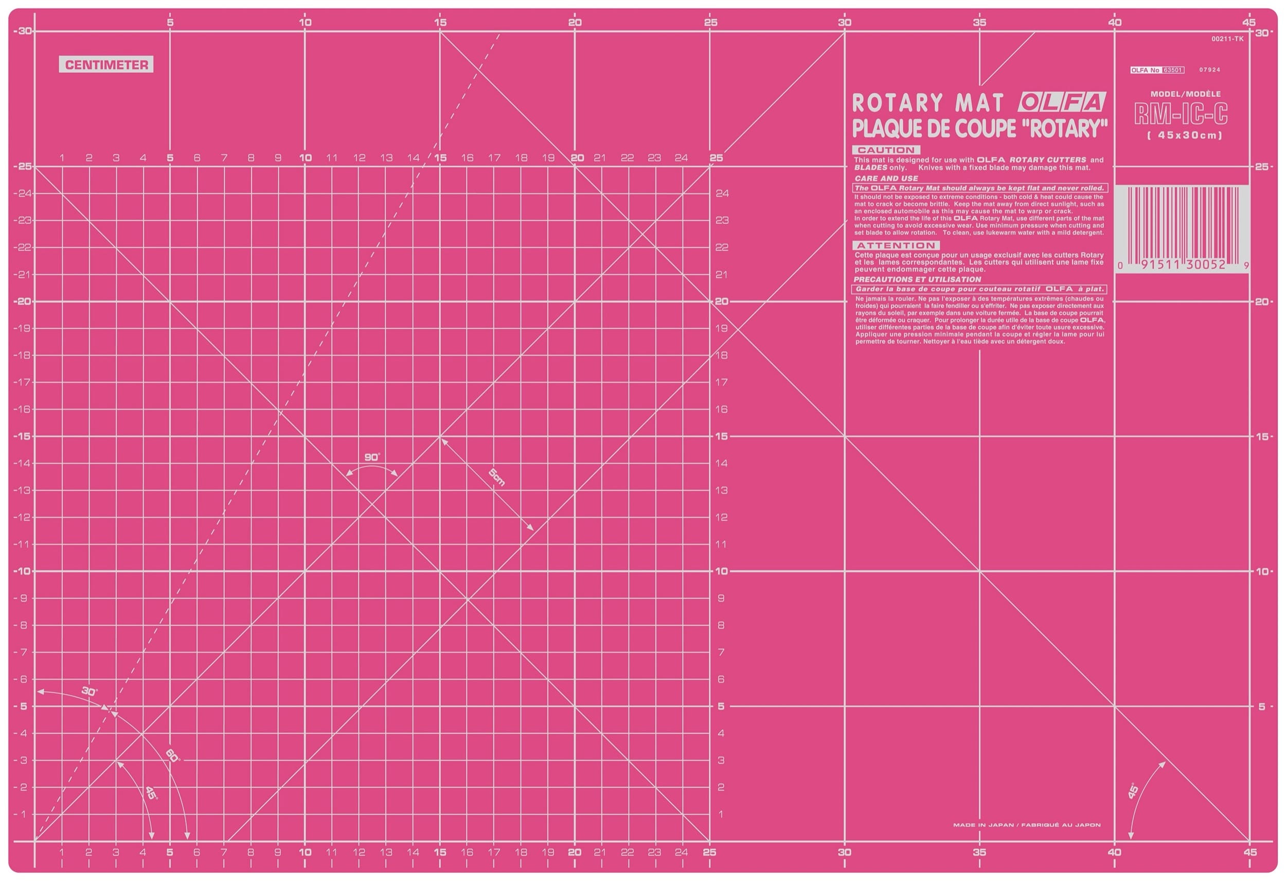 OLF-RMICCPIK_Wfront.jpg OLFA RM-IC-C-A Rotary Cutting Mat – 45x30cm Self-Healing (Pink Limited Edition) - Image 1