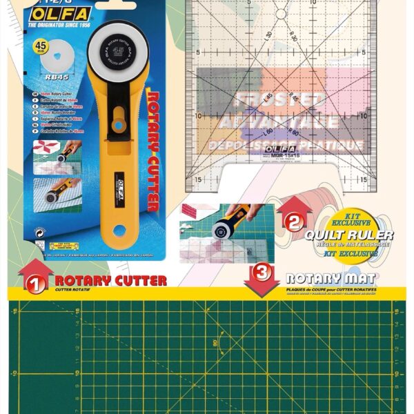 OLFA Premium Quilt Making Kit – Rotary Cutter, Mat & Ruler (Metric Version)
