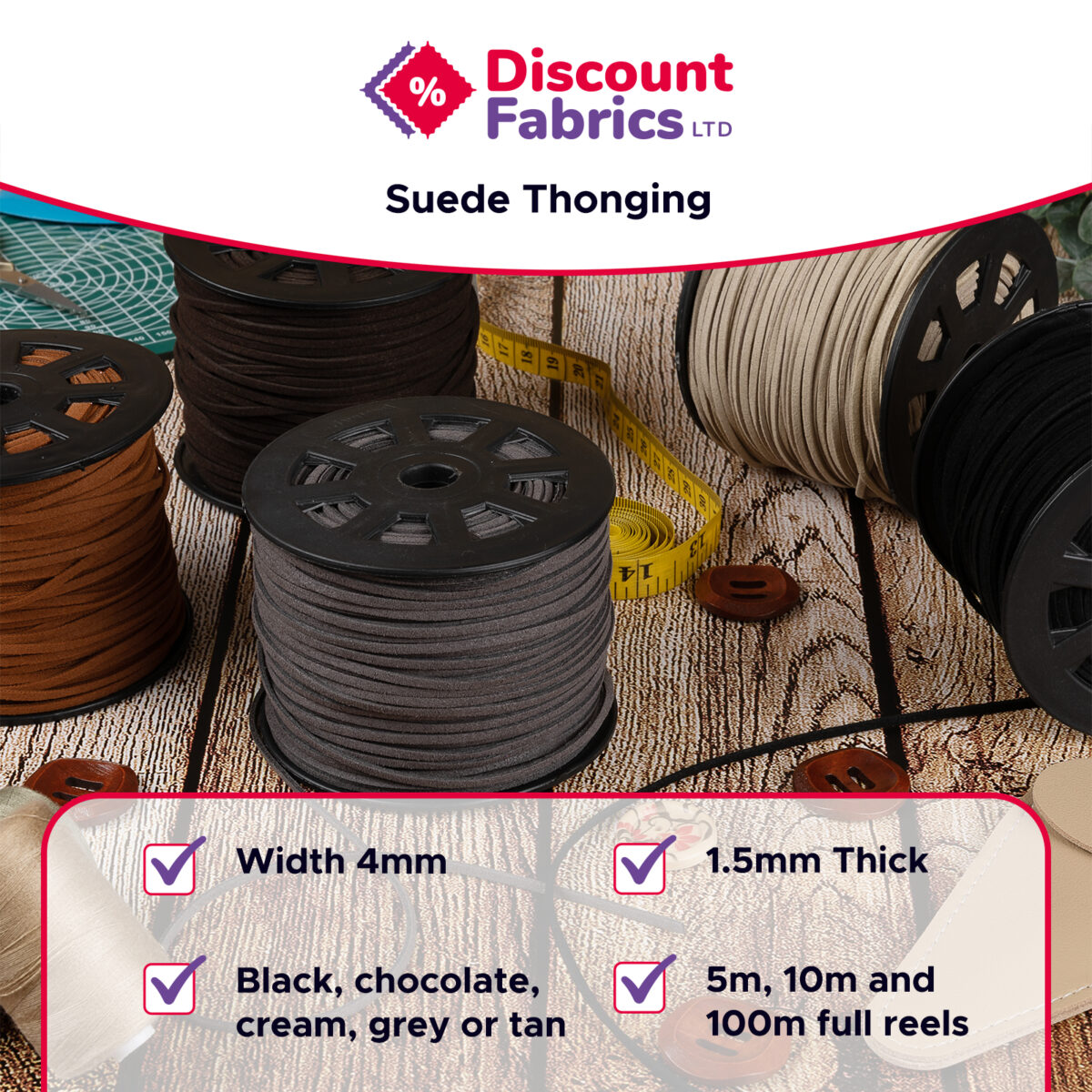 Craft Cord | Suede Cord | 4mm Wide - Image 2