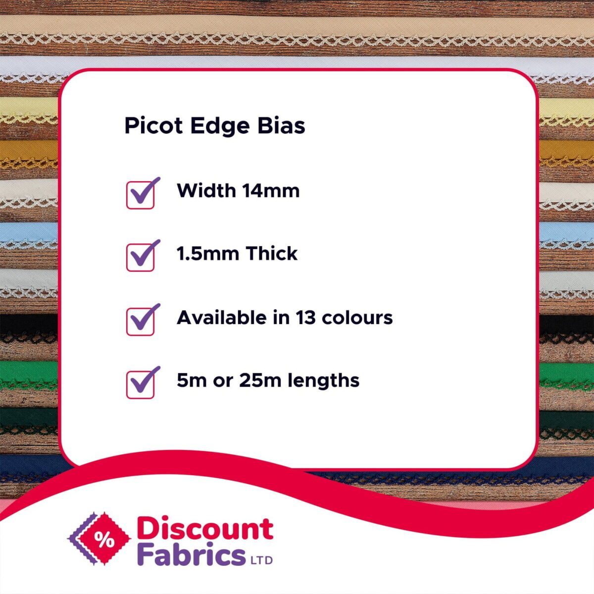 Bias Binding | Picot Bias Binding | 12mm Wide | Single Fold Bias Tape - Image 2
