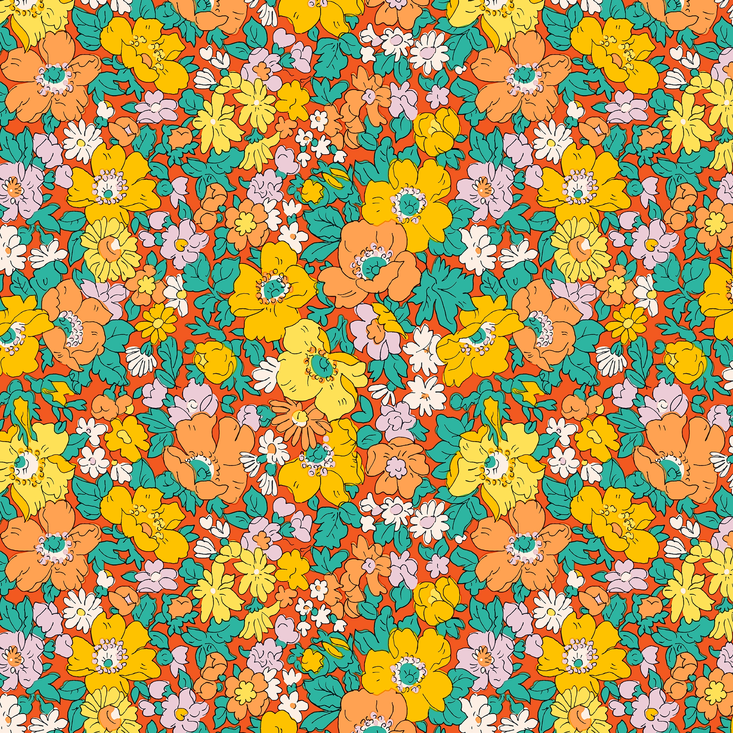 Liberty Everlasting floral cotton print swatch in warm tones