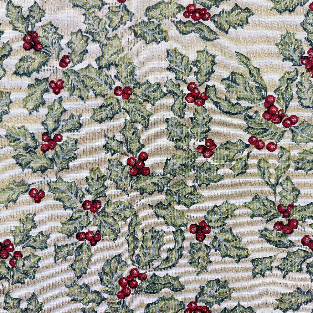 Cream and green Christmas print cotton swatch