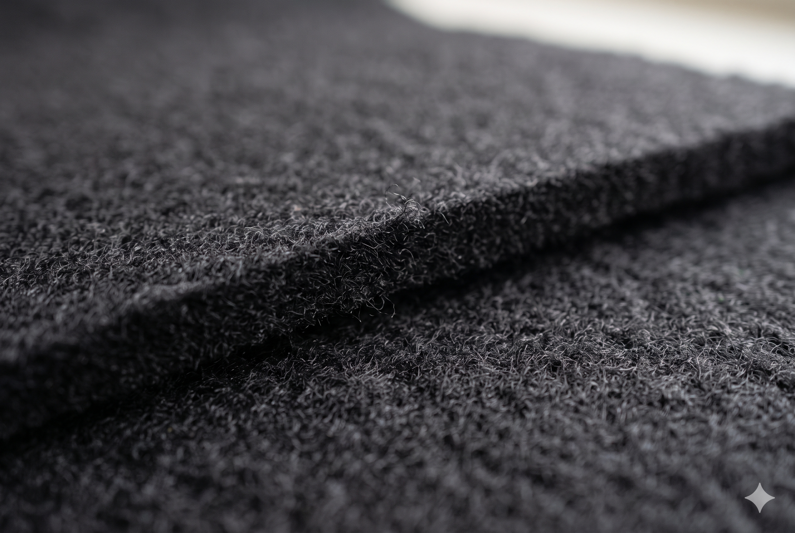 Clean, solid cut edge of boiled wool fabric