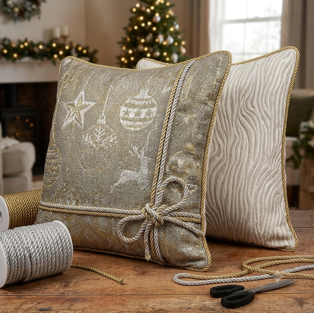 Metallic Lurex Christmas cushion with a Jacquard back