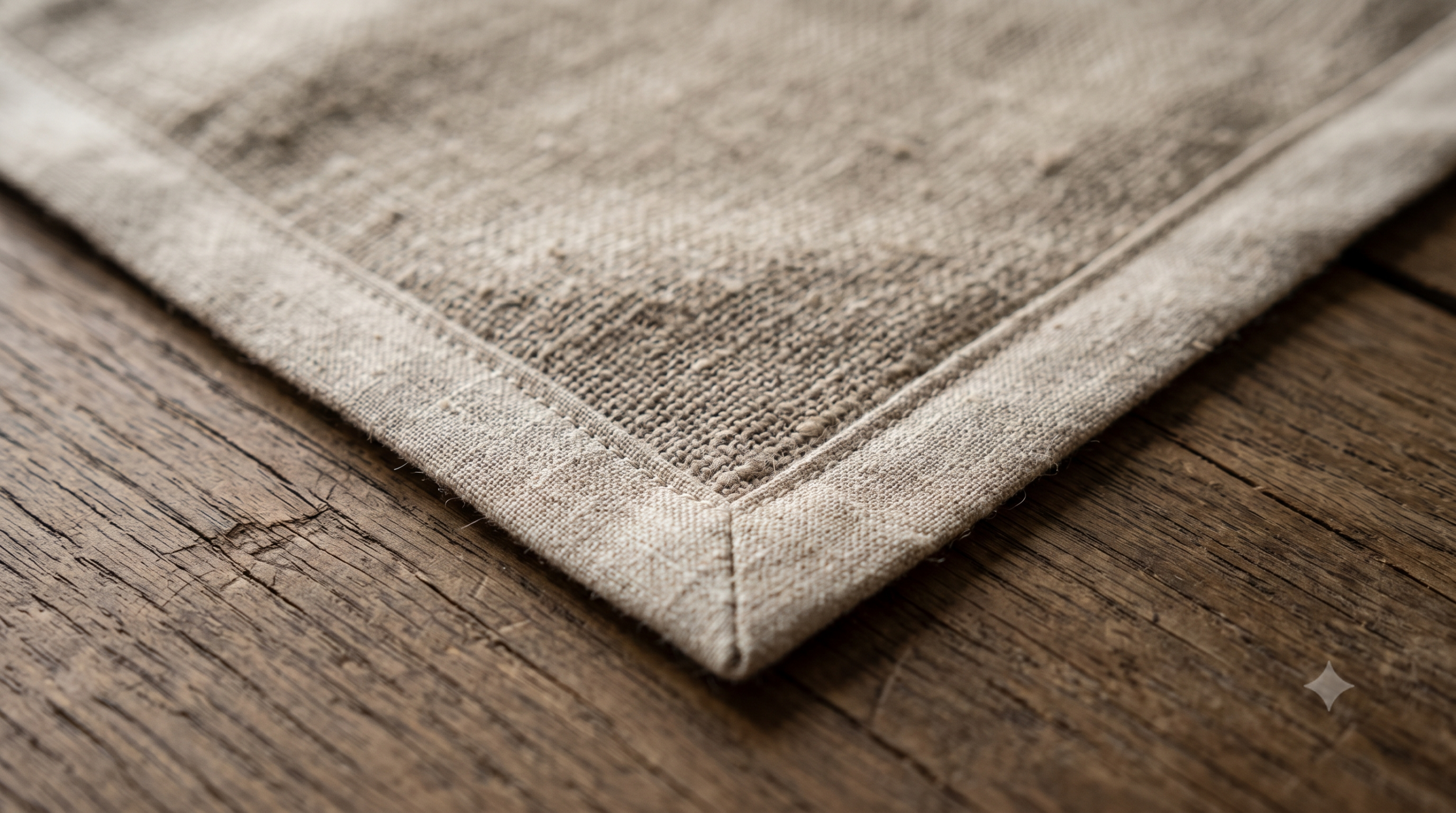 Close-up of a neatly mitred bias-bound corner on a table runner